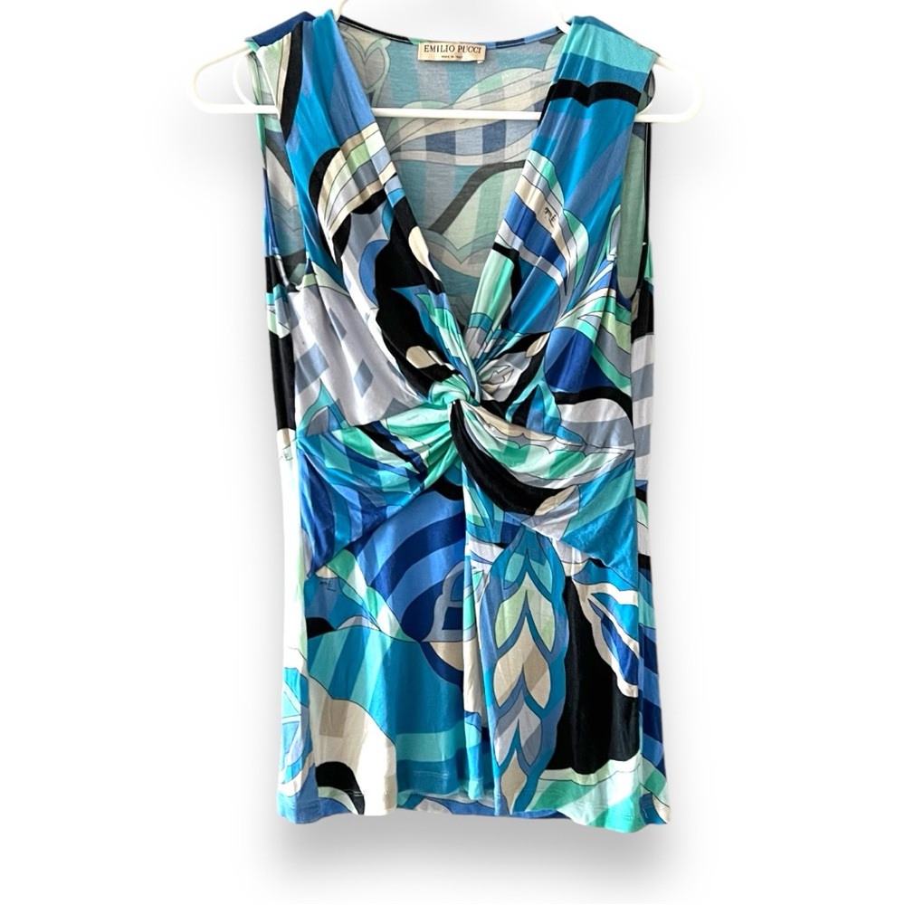 Vintage Emilio Pucci Blue Patterned Sleeveless Blouse